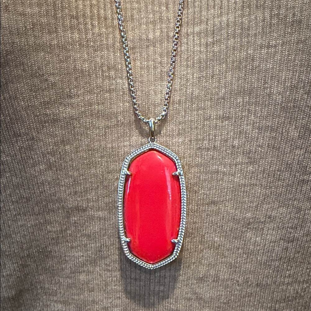 New Kendra Scott Reid Red Agate Silver Pendant Necklace